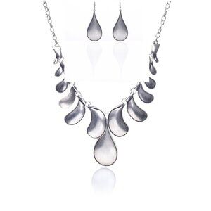 Silver Plated BRUTALIST Modernist Collar Necklace and Ring Set